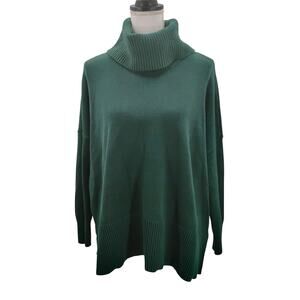 New LOFT Turtleneck Poncho Sweater Tunic Green Long Sleevees 37292089 Medium